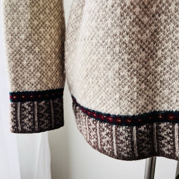 L.L. Bean *!00% Pure Wool* Beige & Brown Knitted Cozy Sweater - Womens Size XL - Picture 4 of 10
